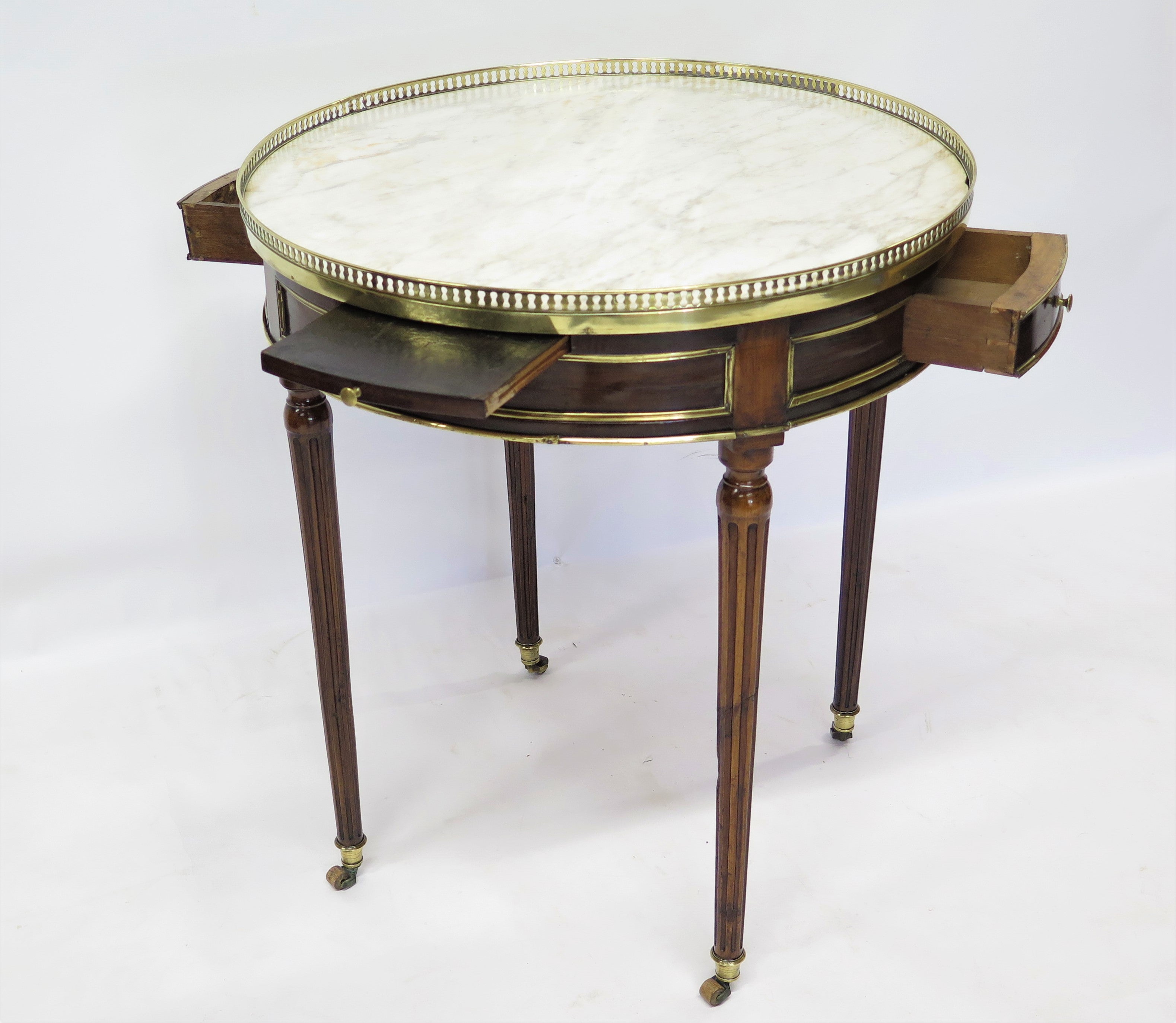 Louis XVI Gueridon / Petite Bouillotte Table with Marble Top and Brass Gallery