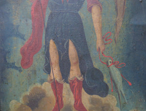 Archangel Saint Raphael Oil on Tin Retablo. 19th Century