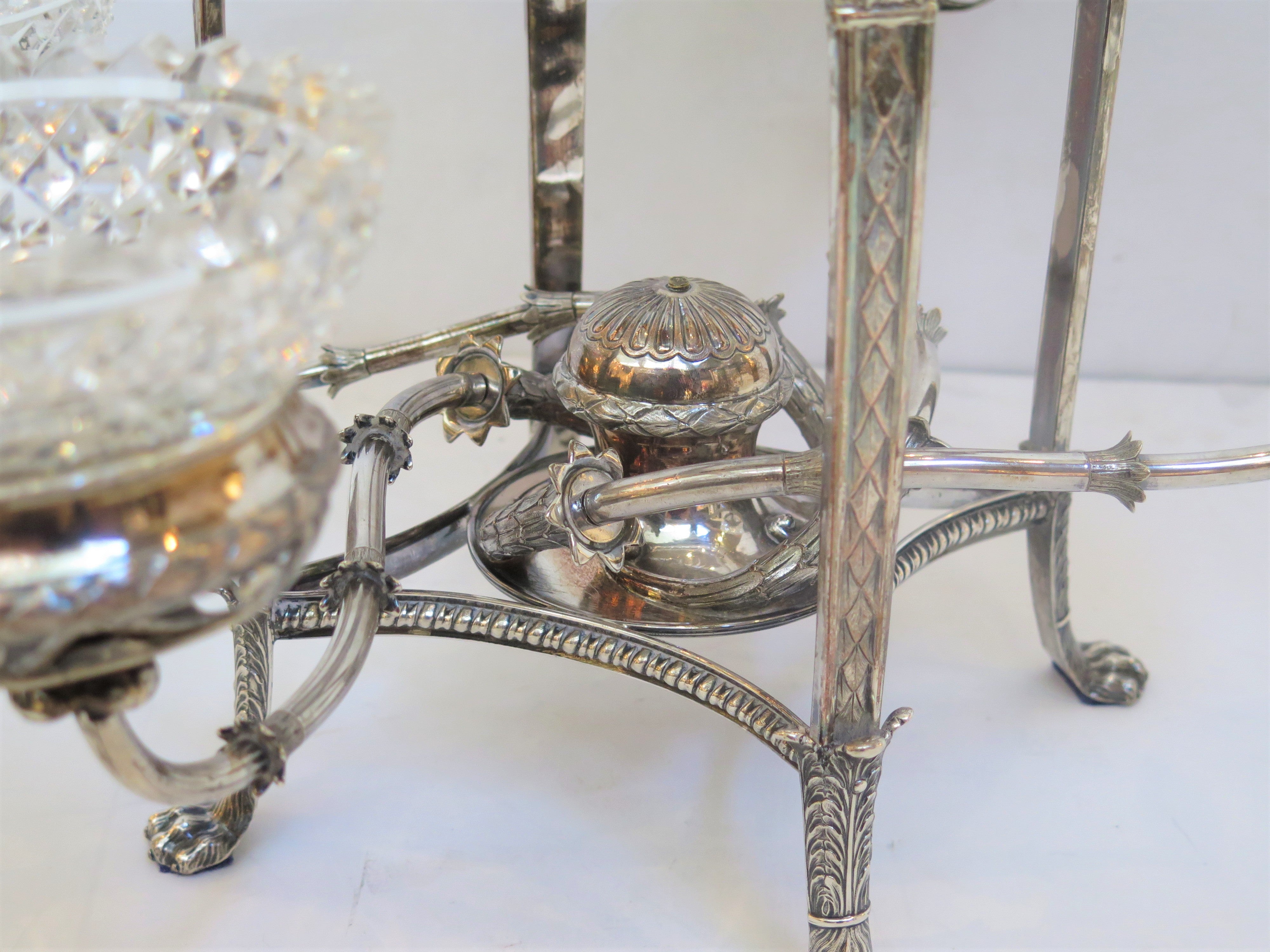 English Silver Plate and Cut Glass Epergne