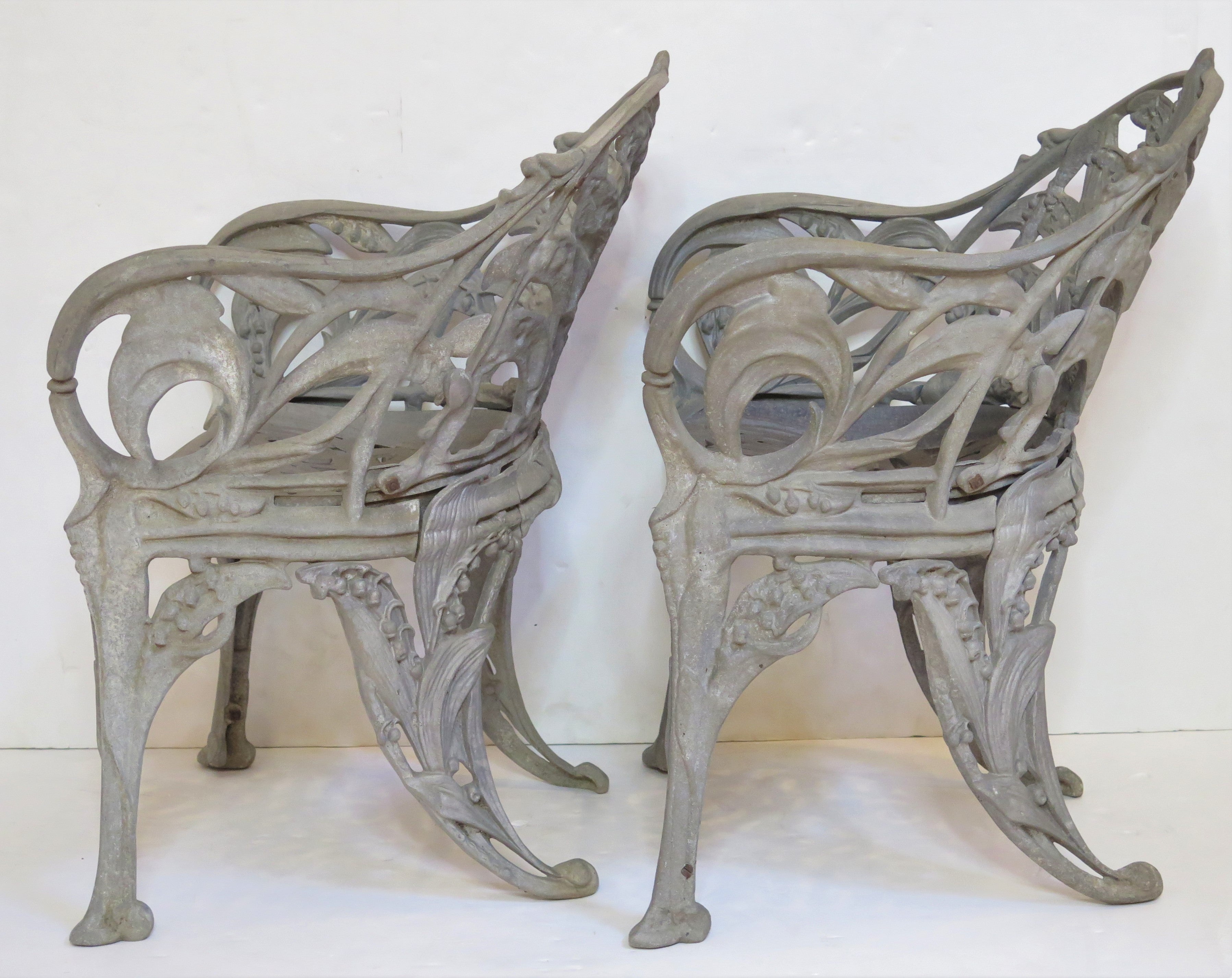 Pair of Late Victorian Cast Aluminum Lilly of the Valley Chairs