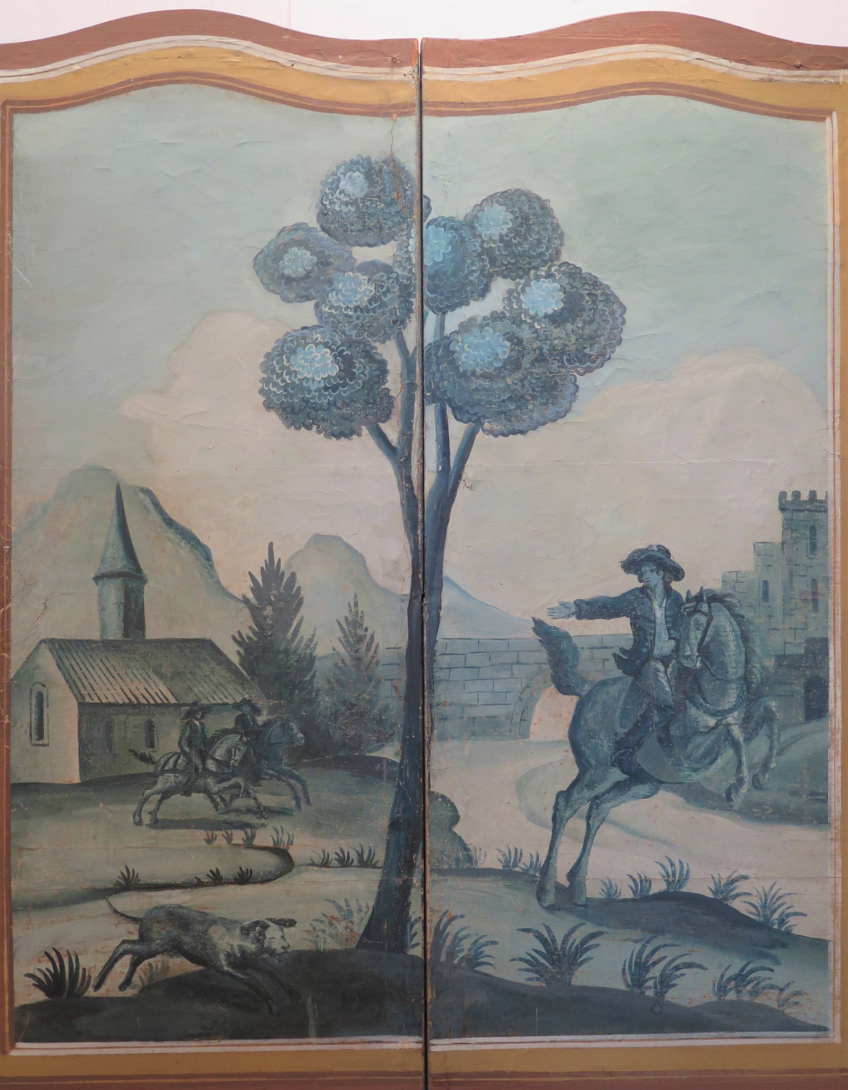 18th Century French Four Panel Screen /  Boar Hunt