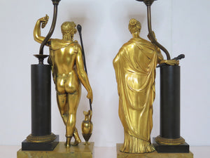 A Pair of French Empire Figural Lamps