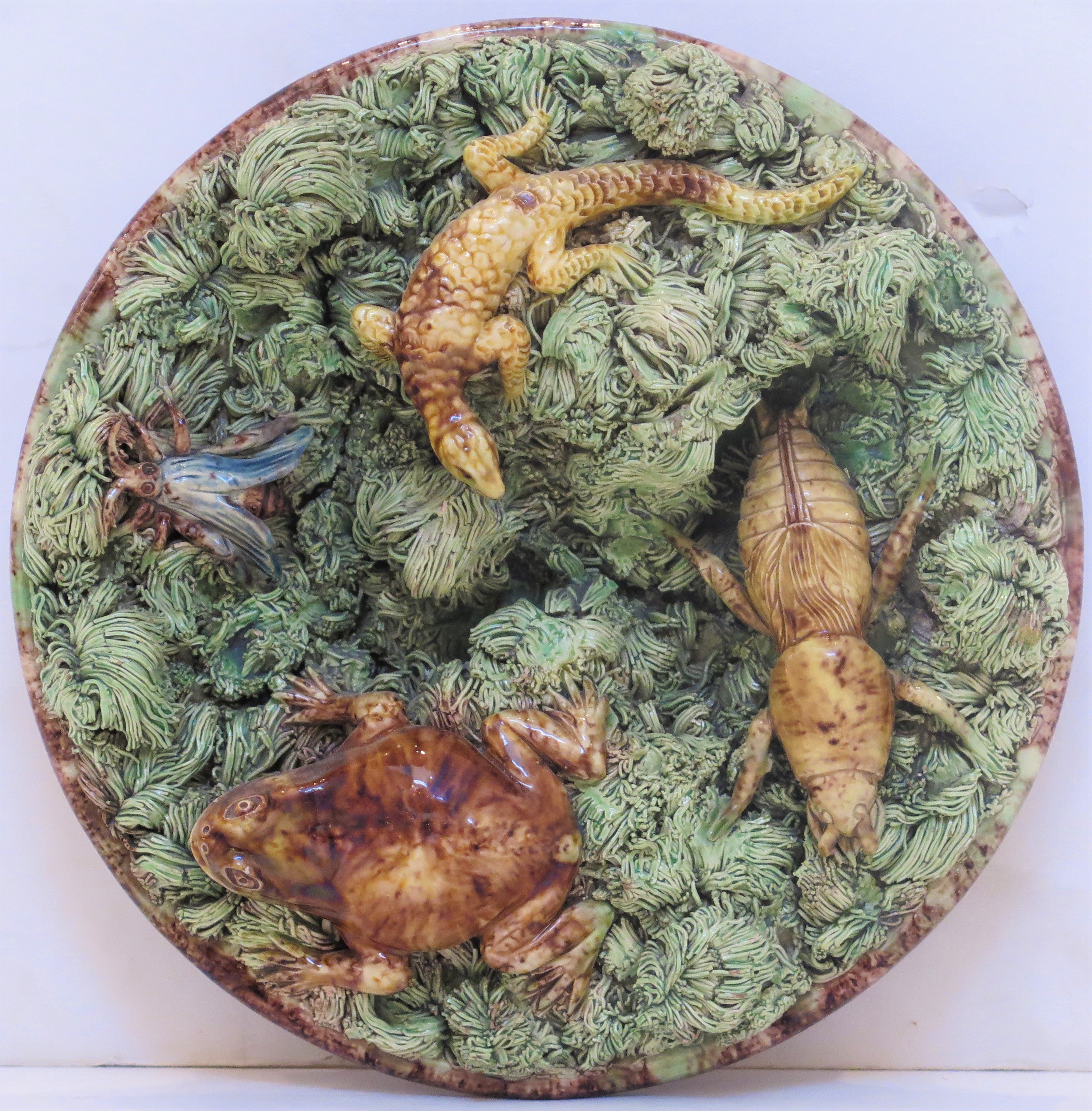 Portuguese Palissy Ware Plate with Toad and Salamander