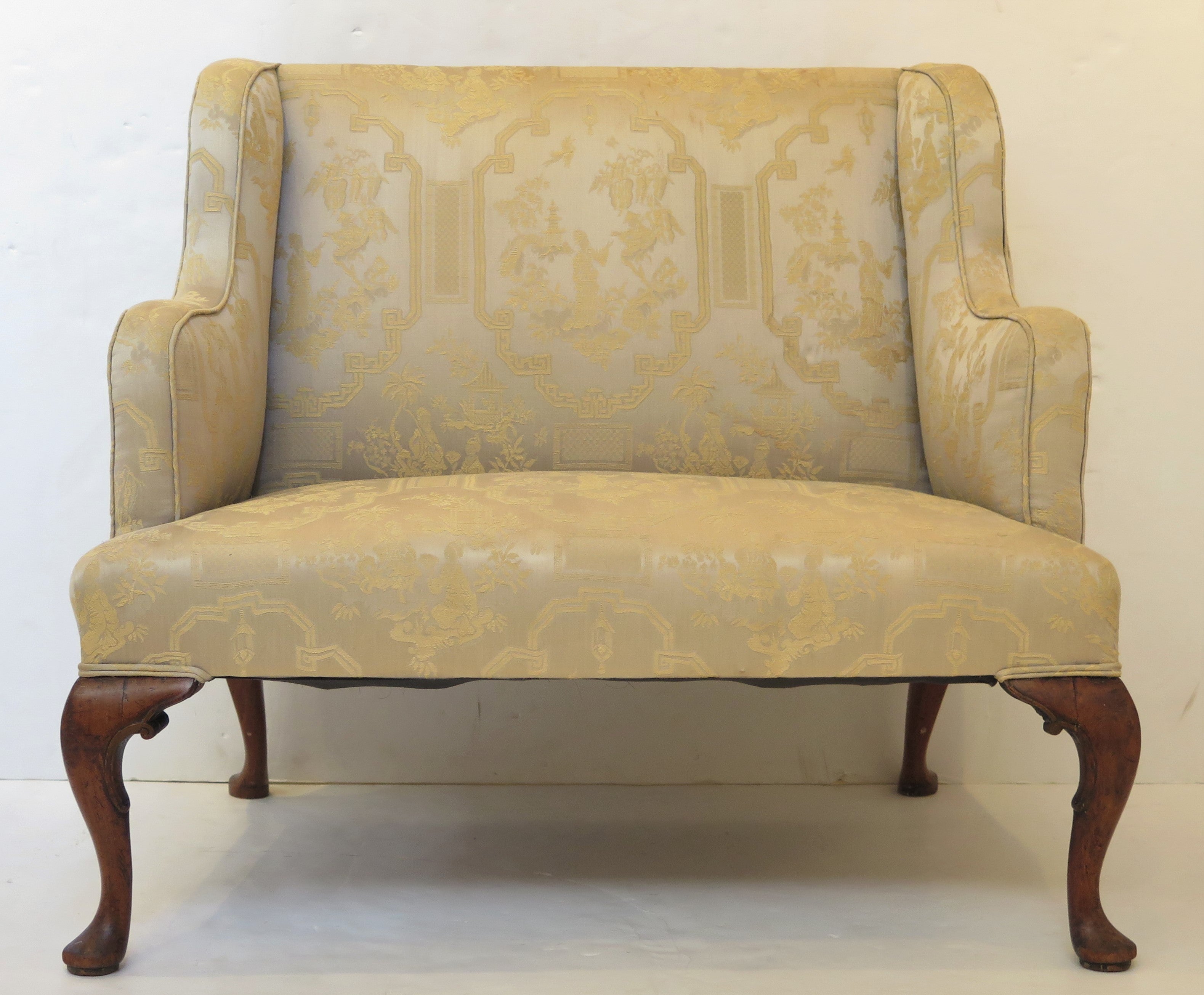 A George II Settee with Beautifully Shaped Mahogany Legs, Front and Back