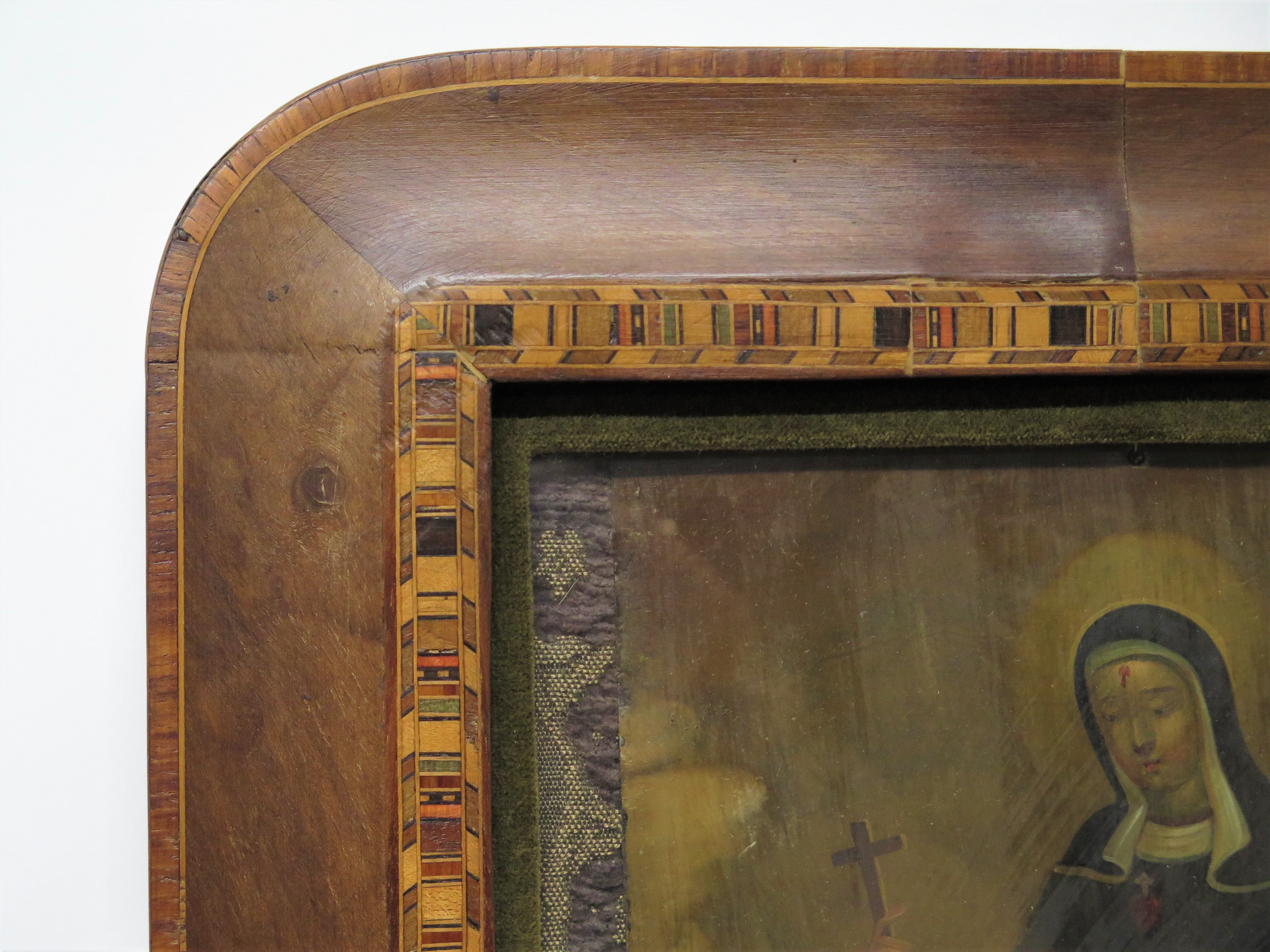 19th Century Mexican Antique Oil on Tin Retablo depicting Santa Rita d ...