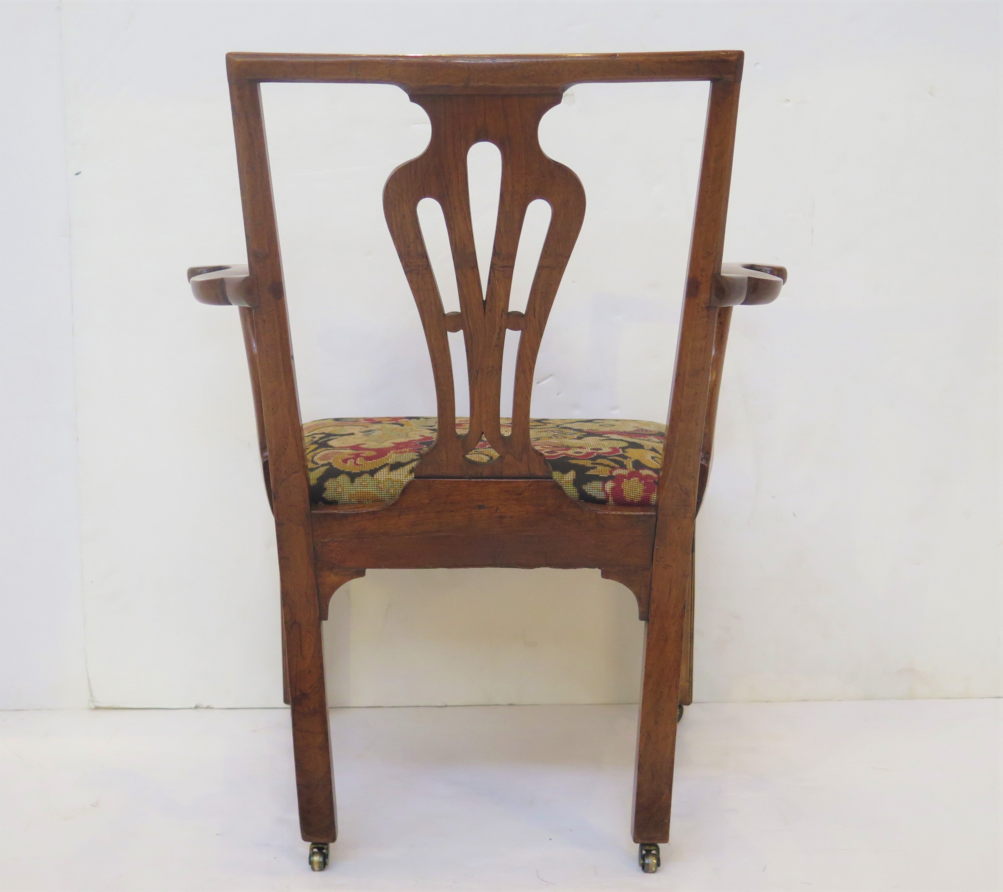Handsome Georgian Armchair / Desk Chair of Walnut with Needlework Seat