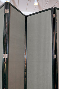 Large Six-Panel Neoclassical Black Lacquer and Fabric Screen/Room Divide