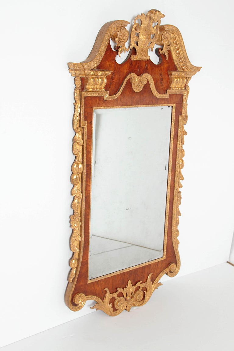 Period George II Pier Glass with Bookmatched Walnut Veneers