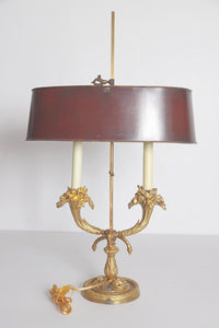 19th Century Louis XVI Style Ormolu Bouillotte Lamp with Red Tole Shade