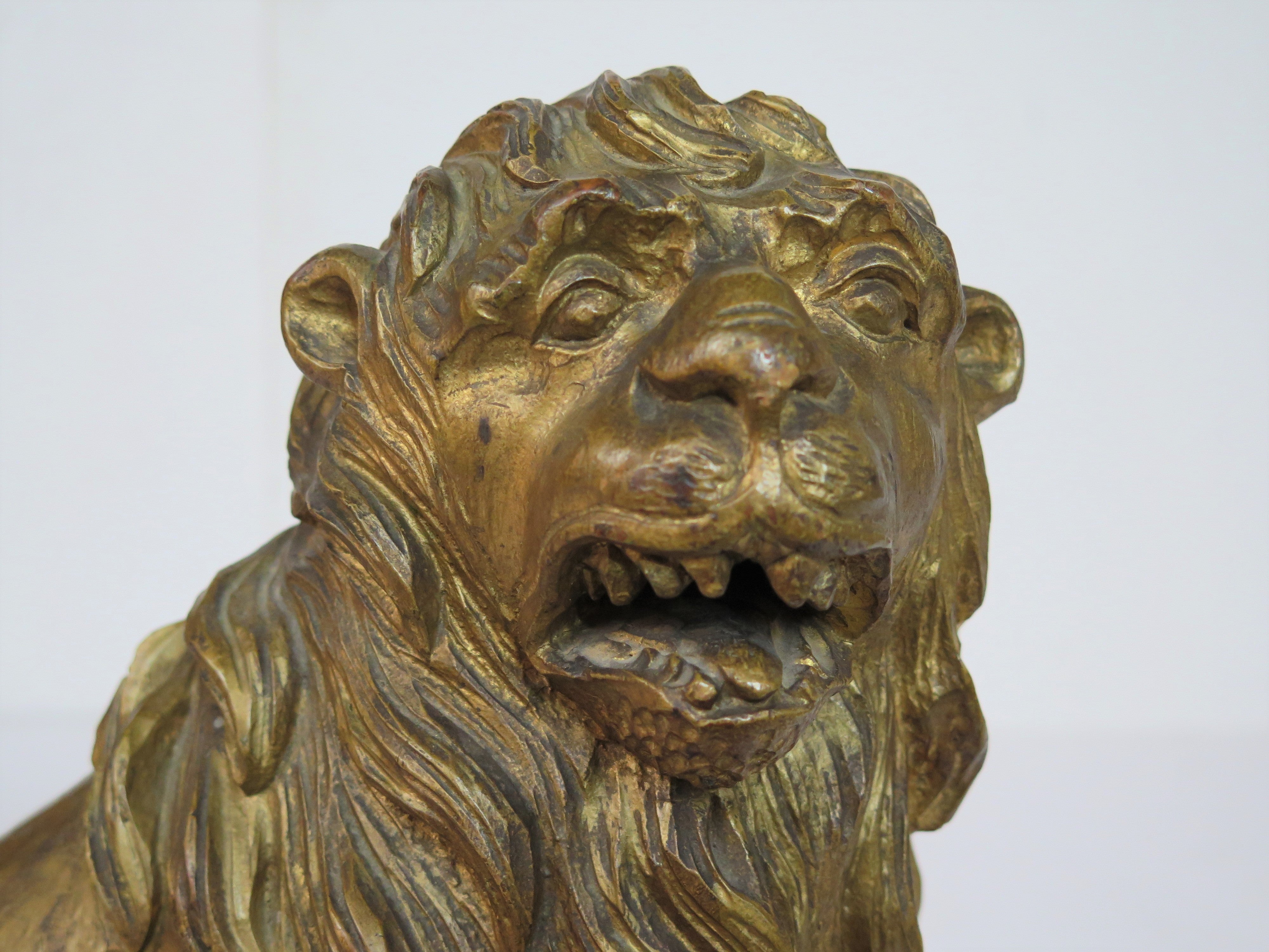 18th Century Golden Lion on Green Marble Base