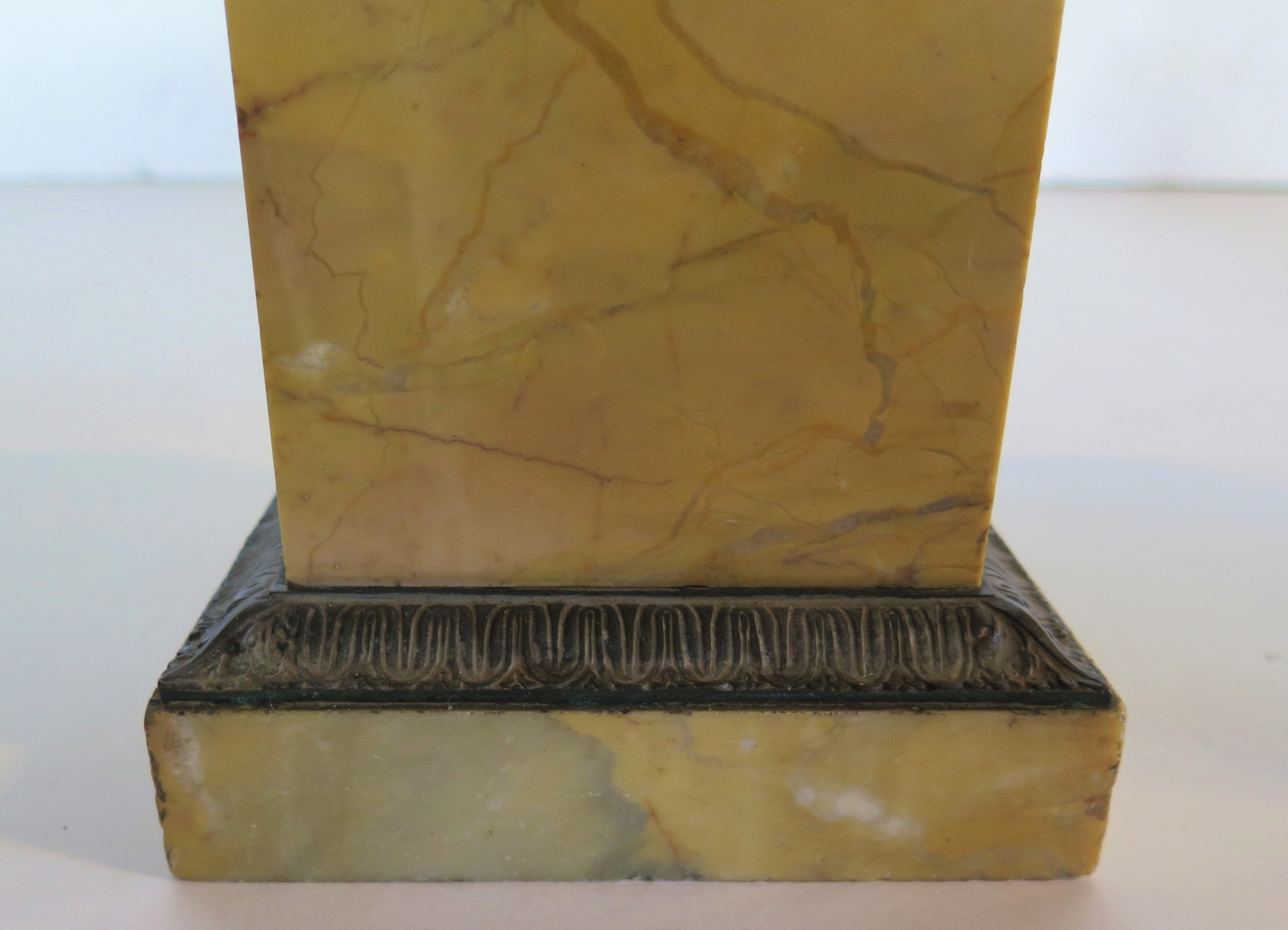A Pair of Grand Tour Bronze Tazzas on Sienna Marble Plinths  C. 1820, Italy