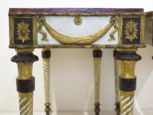 Neoclassic Style Painted Console Tables with Faux Marble Tops
