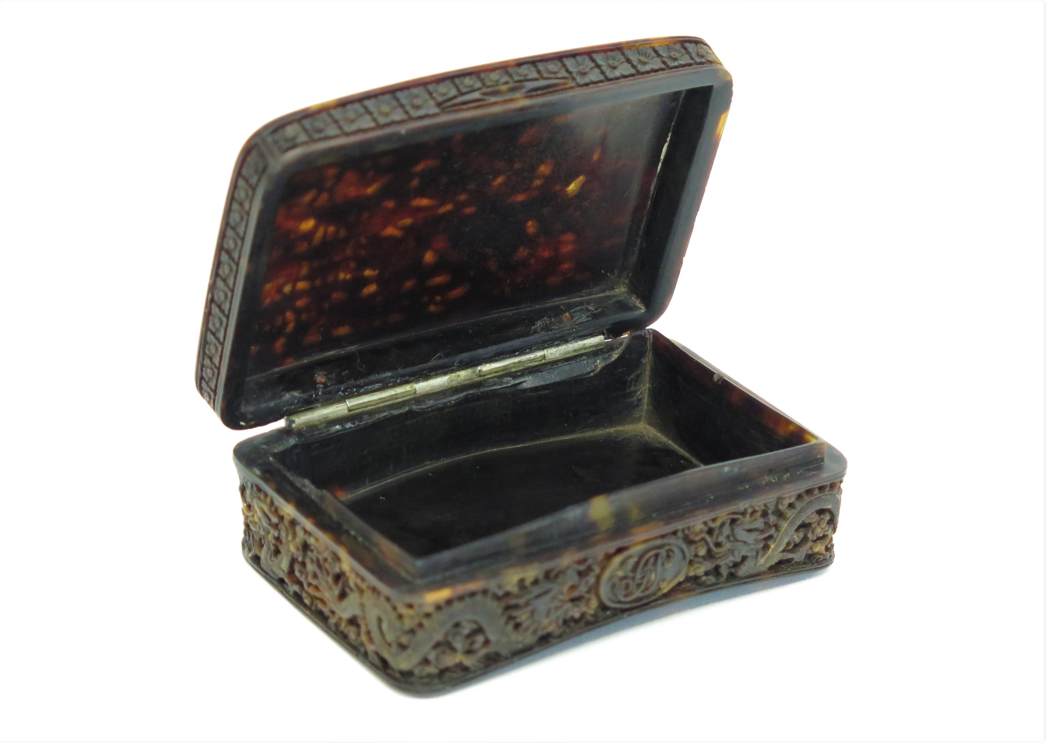 Carved Shell Box Exquisitely Carved Tortoise Shell Box with Cipher / Monogram – Nick ...