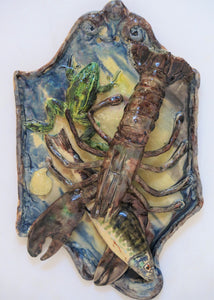 Palissy-Style Wall Plaque by Ceramist Alfred Renoleau (France, 1854-1930)