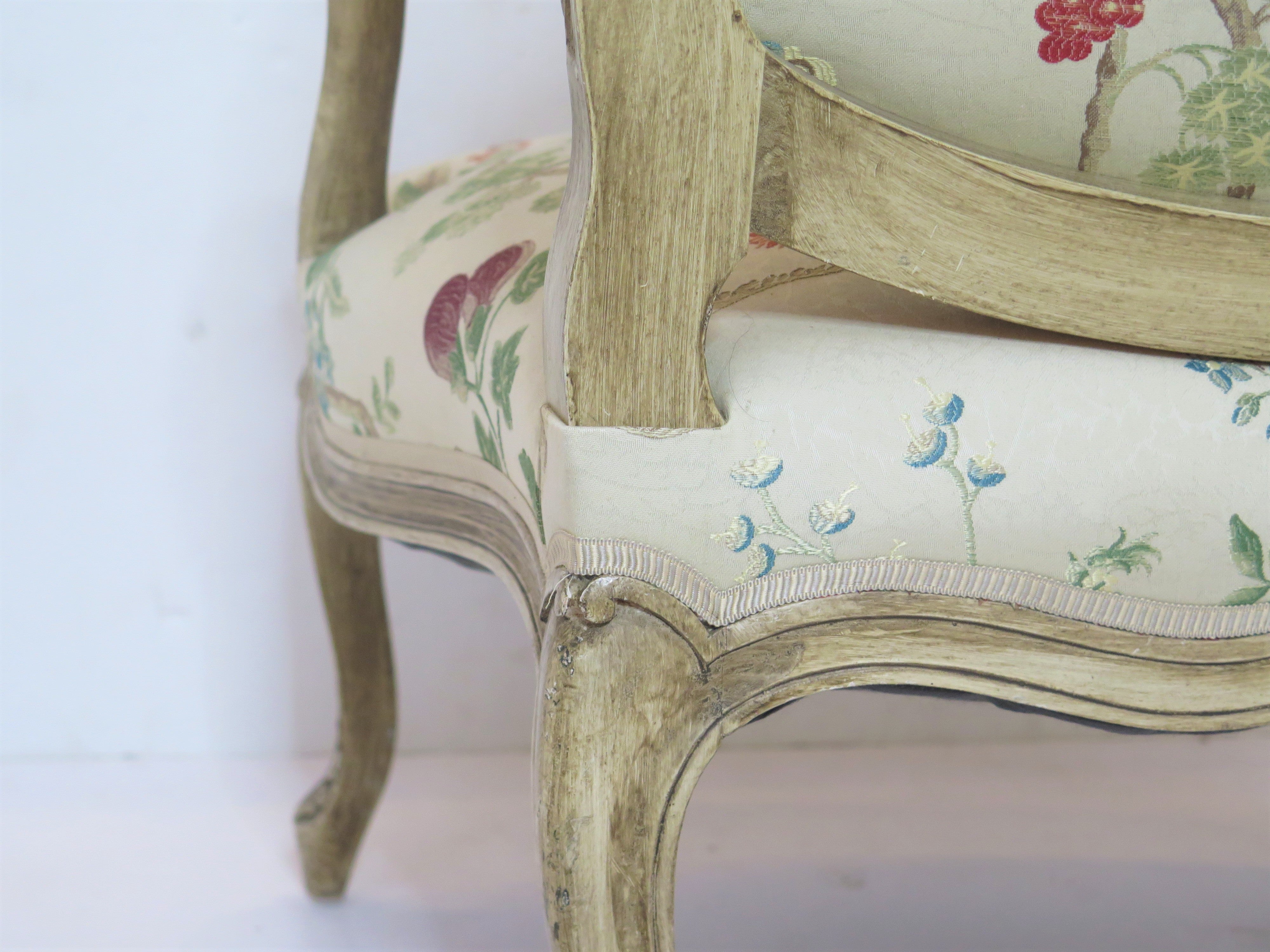 Louis XV-Style Painted Fauteuil in La Perouse by Scalamandré