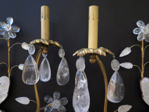 A Pair of Baguès Style Rock Crystal Two Light Sconces  C. 1980, France