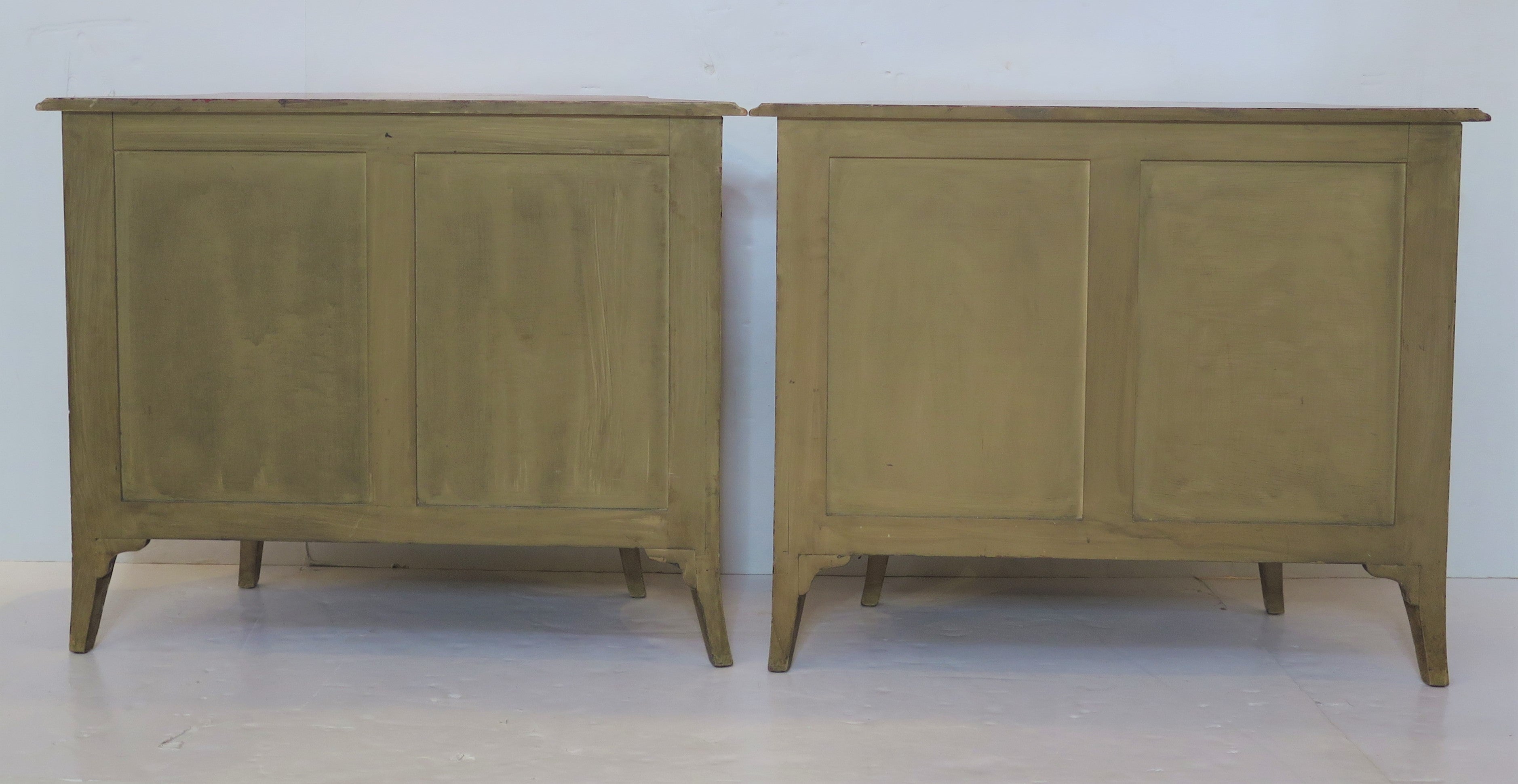 Pair of Georgian-Style Painted Grisaille Cabinets with Faux-Marble Tops