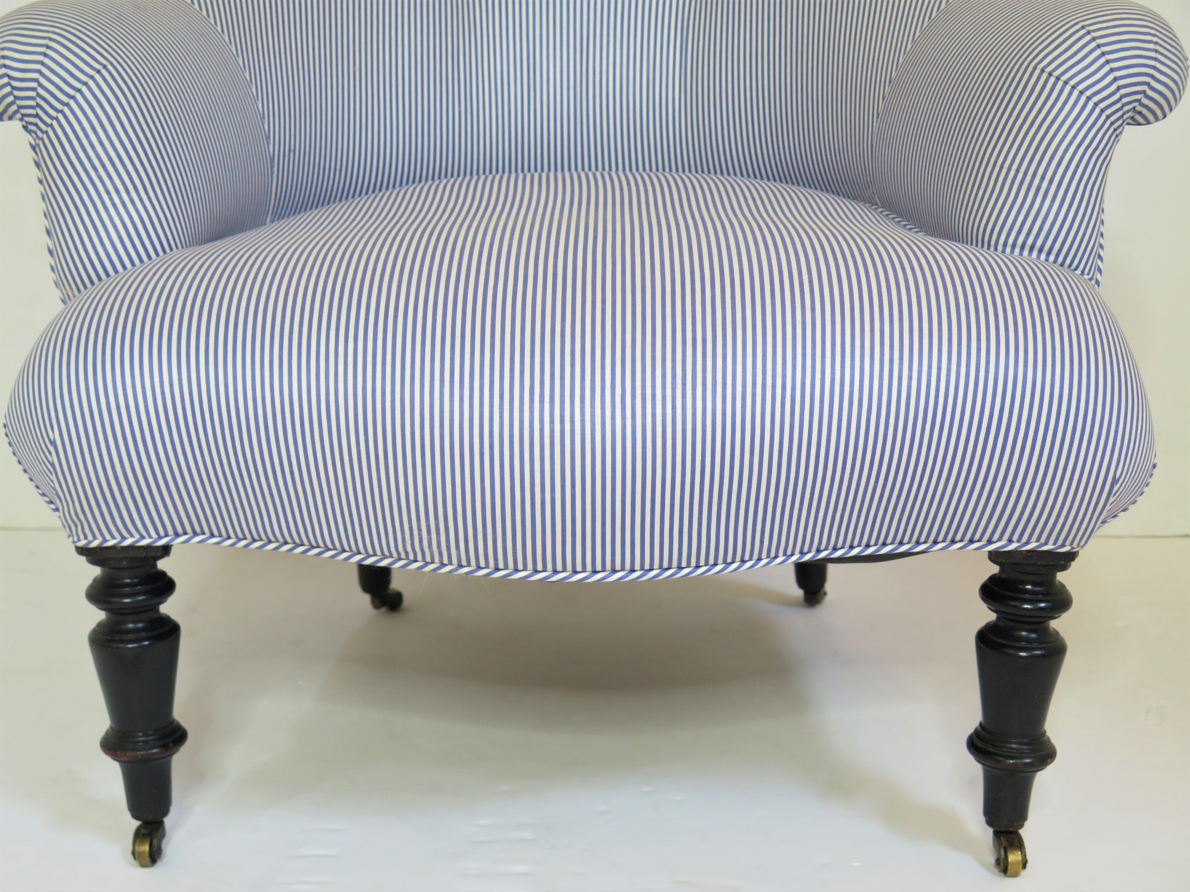 English Slipper Chairs Upholstered in Ticking Stripe