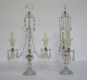 A Pair of George III Crystal Two-Light Candelabra