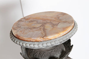 Painted Bronze and Cast Iron Pedestal with Sienna Marble Top / Elephant Heads