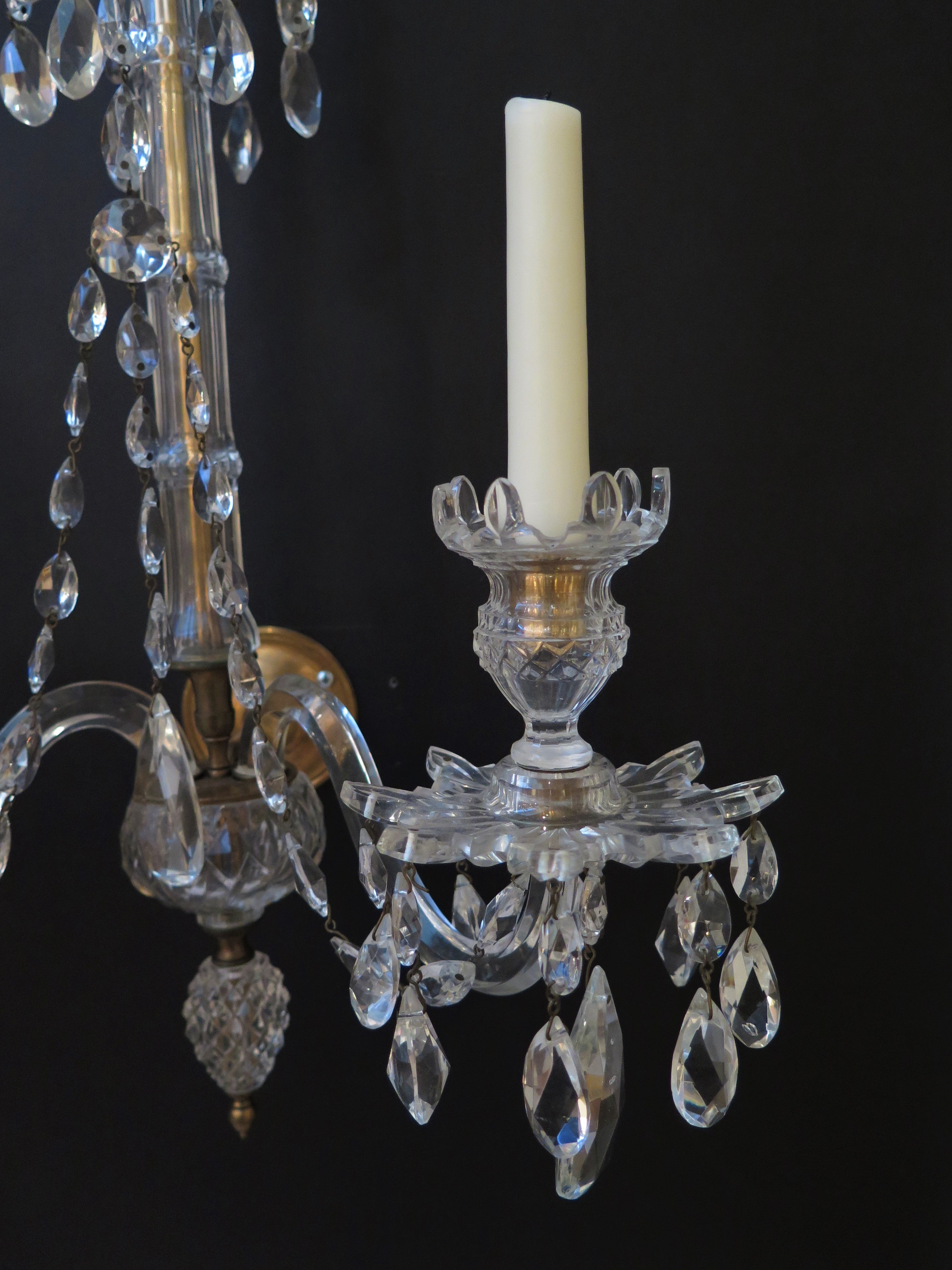 English Regency Cut Glass and Brass Sconces