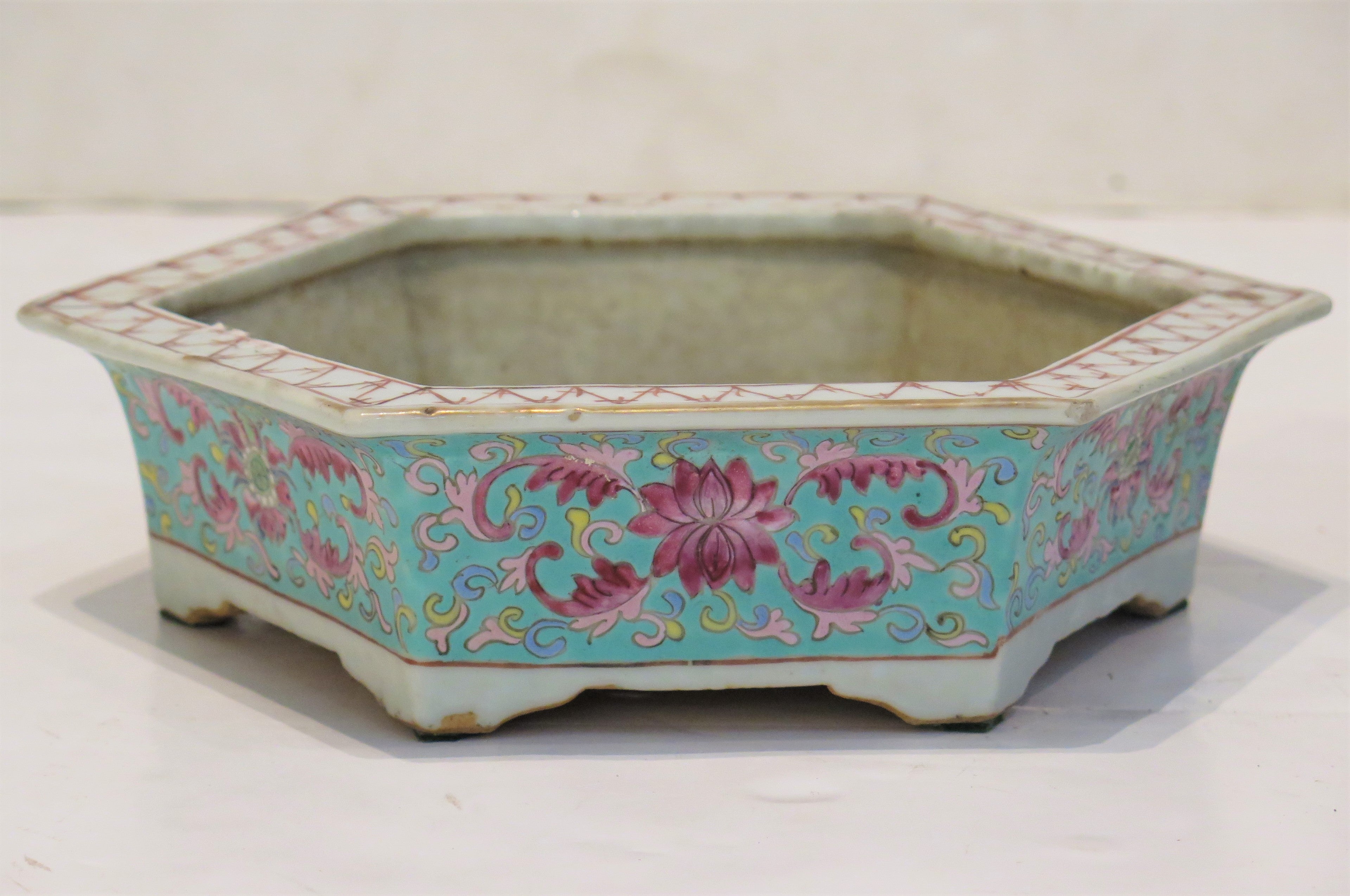 Chinese Jardinière in Turquoise and Pink