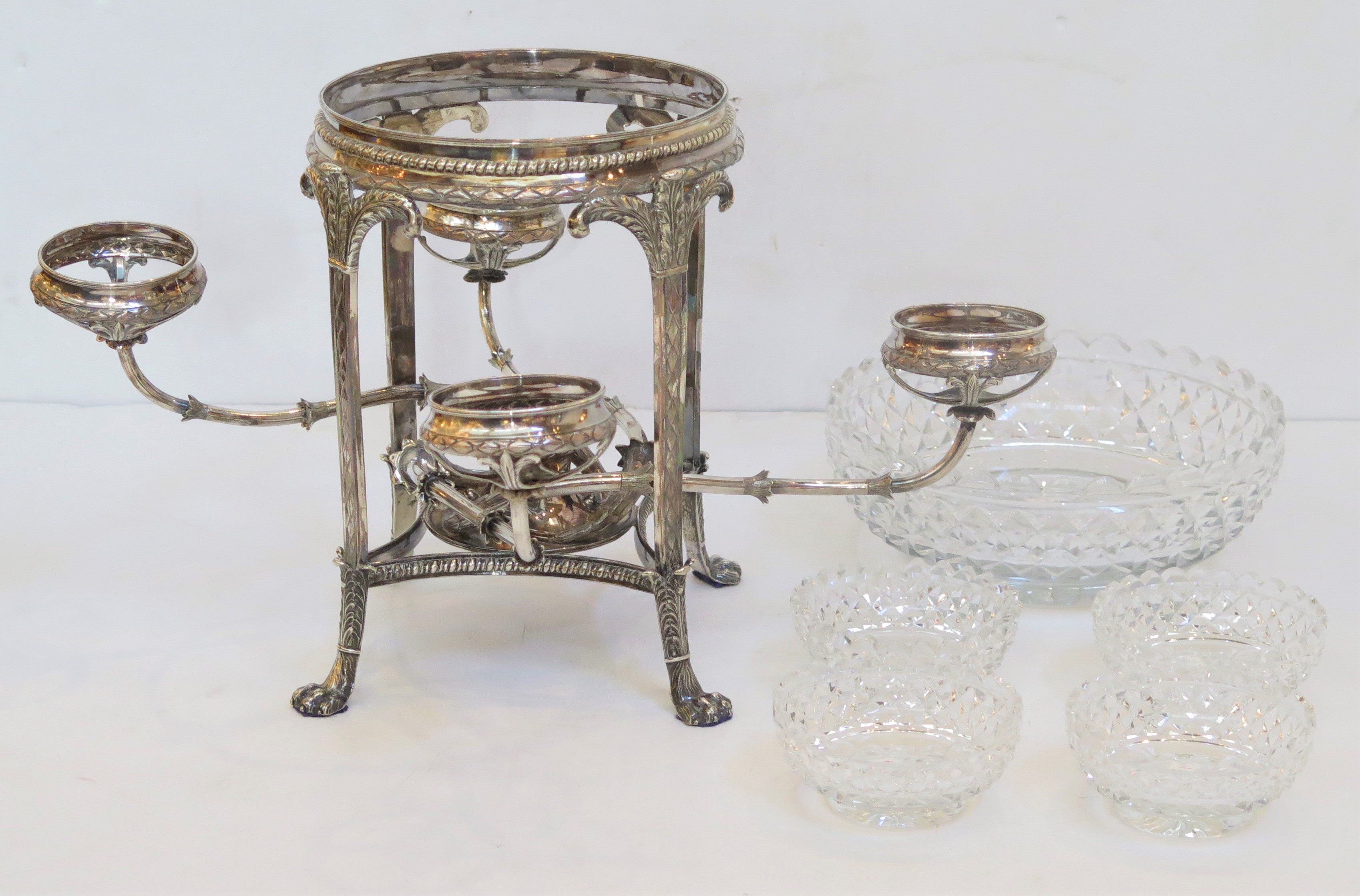 English Silver Plate and Cut Glass Epergne