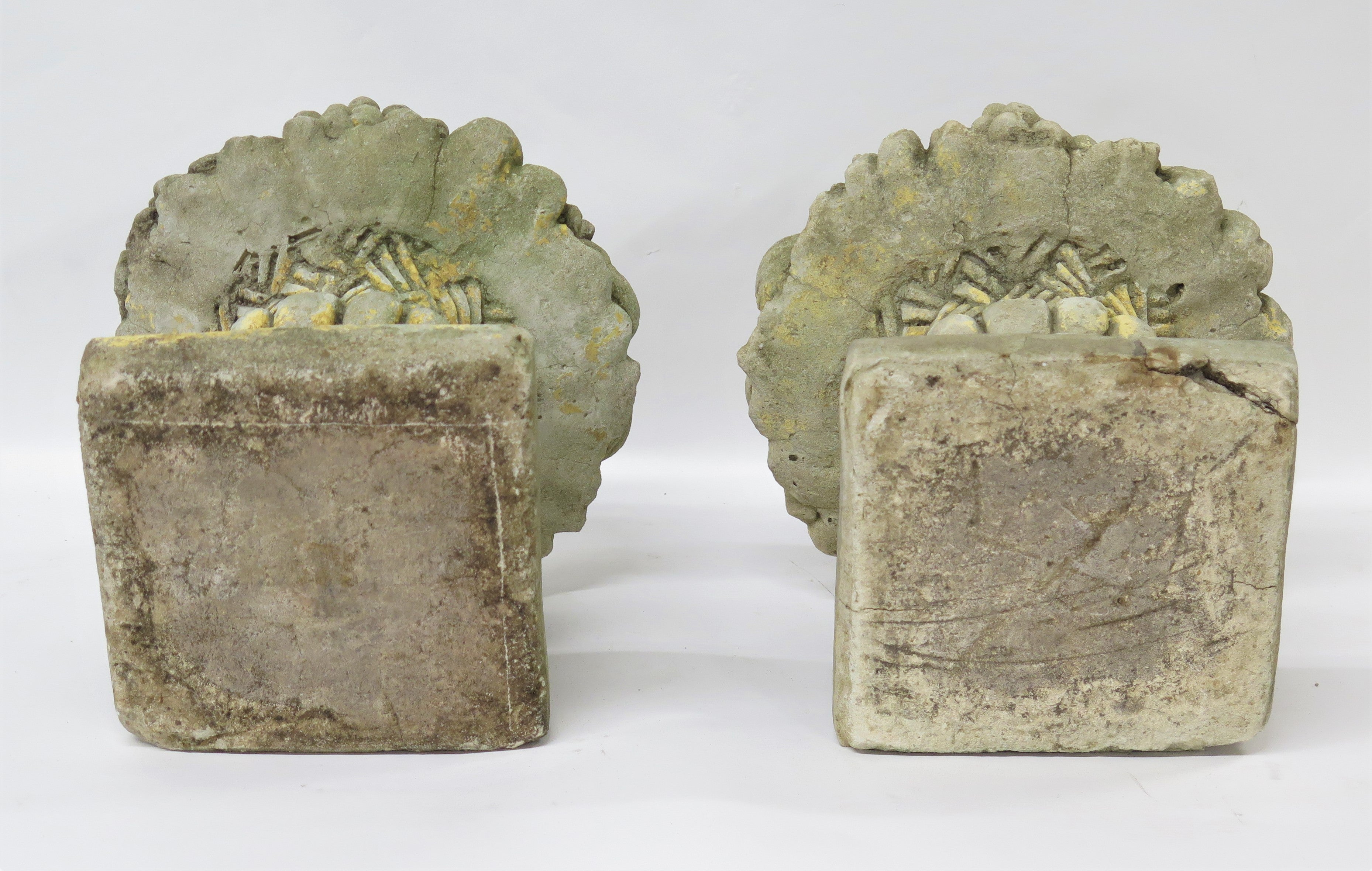 Two Cast Concrete Fruit / Flower Basket Garden Ornaments