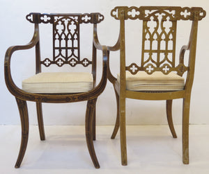 Set of Four (4) Regency Faux-Painted Arm Chairs in the Gothic Taste