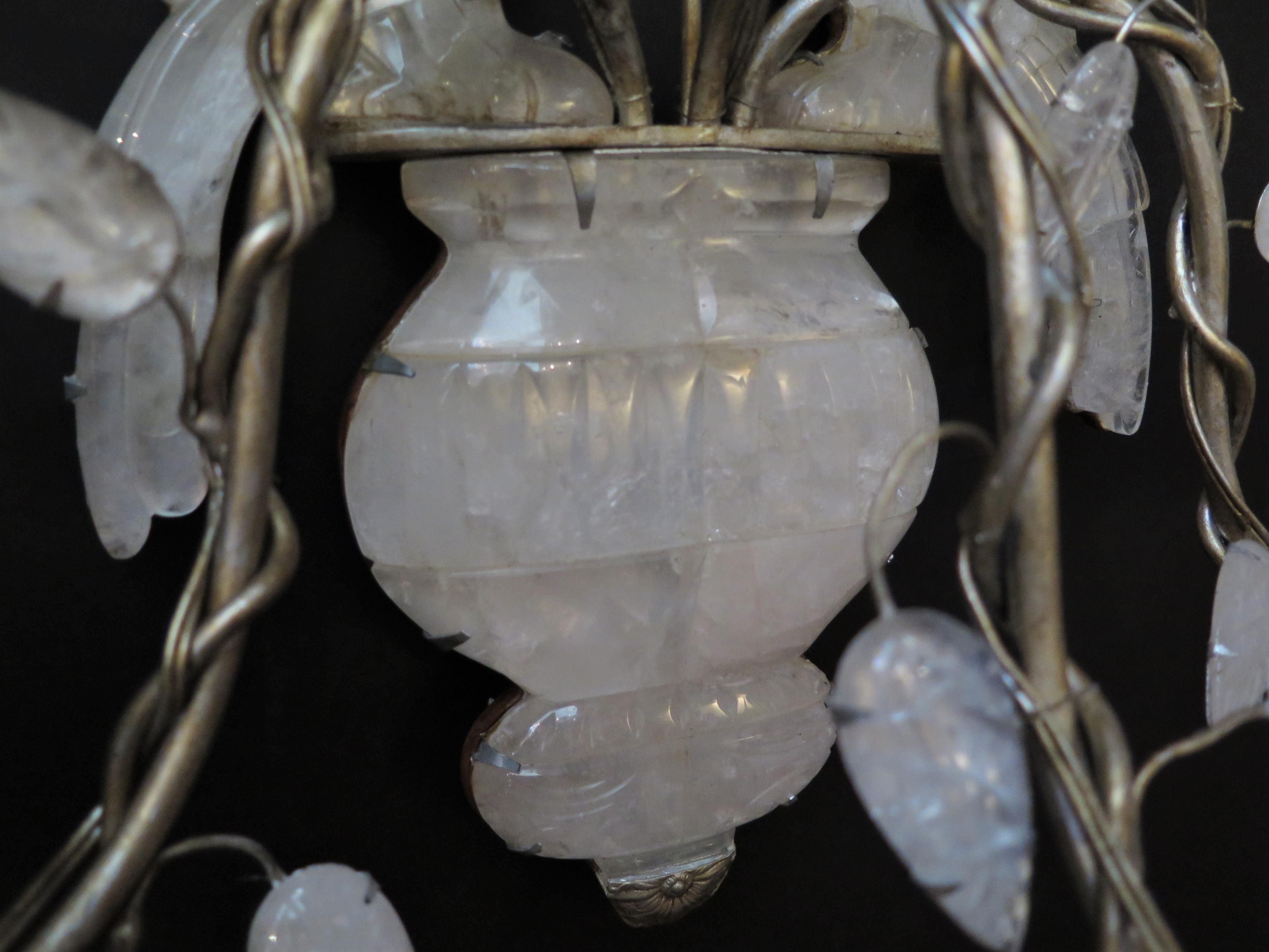 A Pair of 20th Century French Rock Crystal and Glass Three-Light Sconces