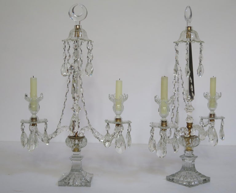 A Pair of George III Crystal Two-Light Candelabra