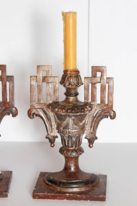 Pair of Italian Neoclassical Giltwood Carved Candleholders