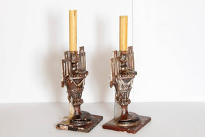 Pair of Italian Neoclassical Giltwood Carved Candleholders