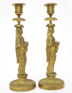 Pair of George II Caryatid Bronze Candlesticks