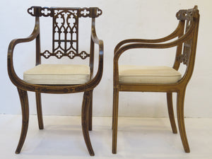 Set of Four (4) Regency Faux-Painted Arm Chairs in the Gothic Taste