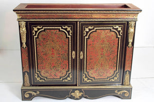 French Louis XVI-Style Boulle Work Cabinet with Red Tortoise