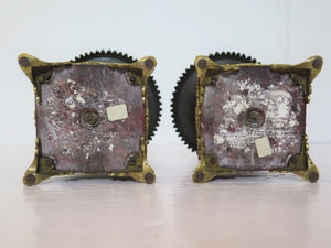 Pair Of French Restoration Bronze Urns With Rouge Gritte Marble With Gilt Bronze Mounts