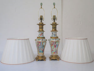 Pair of 19th Century Rose Medallion Vases as Custom Lamps