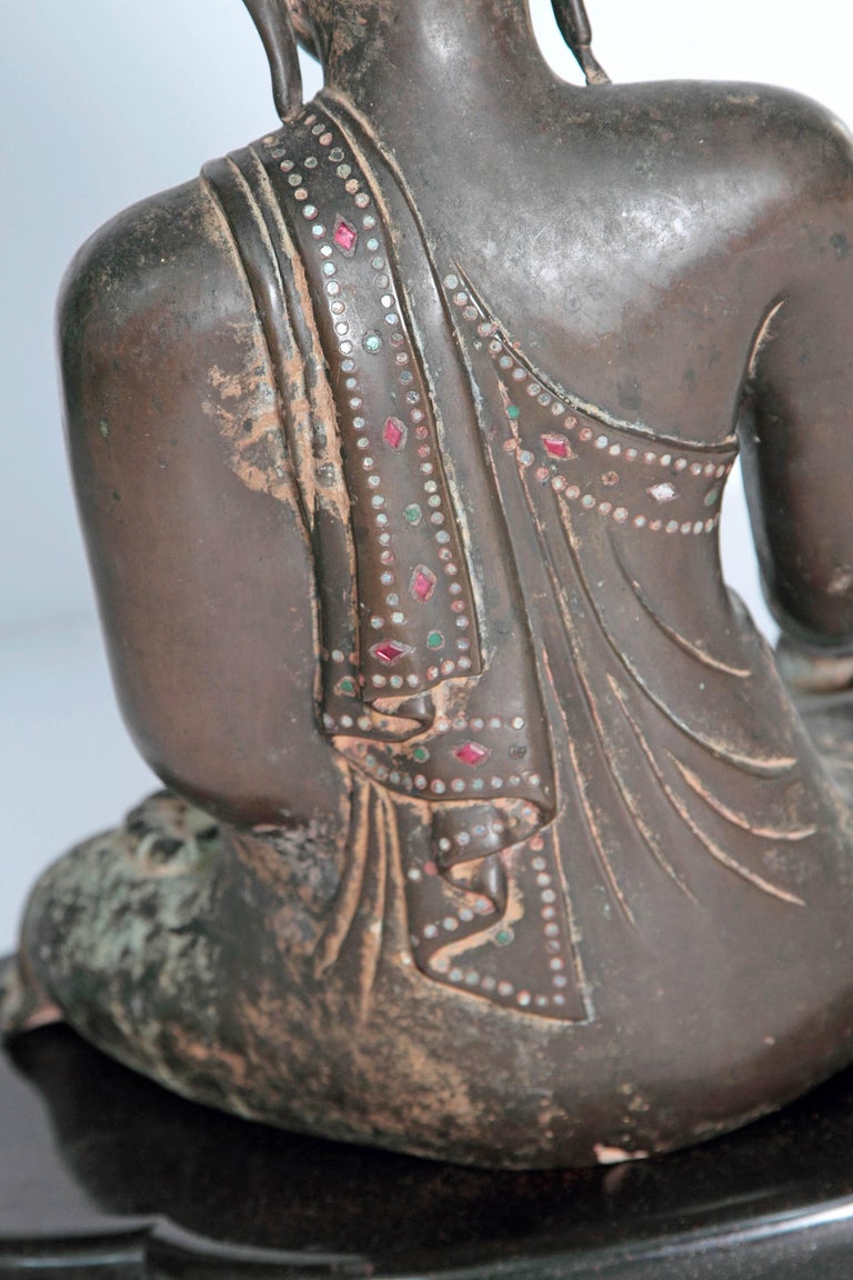 19th Century Mandalay Style Buddha of Bronze with Verdigris