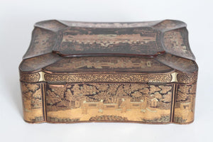 Chinese Export Black Lacquer and Gilt Ladies Work Box