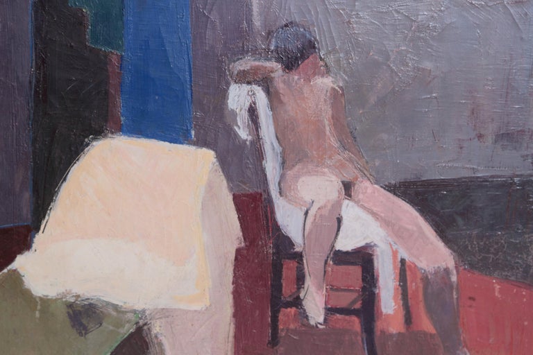 Contemporary Oil on Canvas of a Nude in an Interior Seated on a Chair