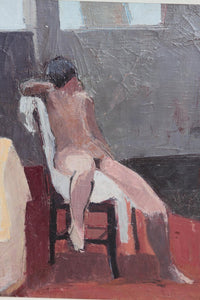 Contemporary Oil on Canvas of a Nude in an Interior Seated on a Chair