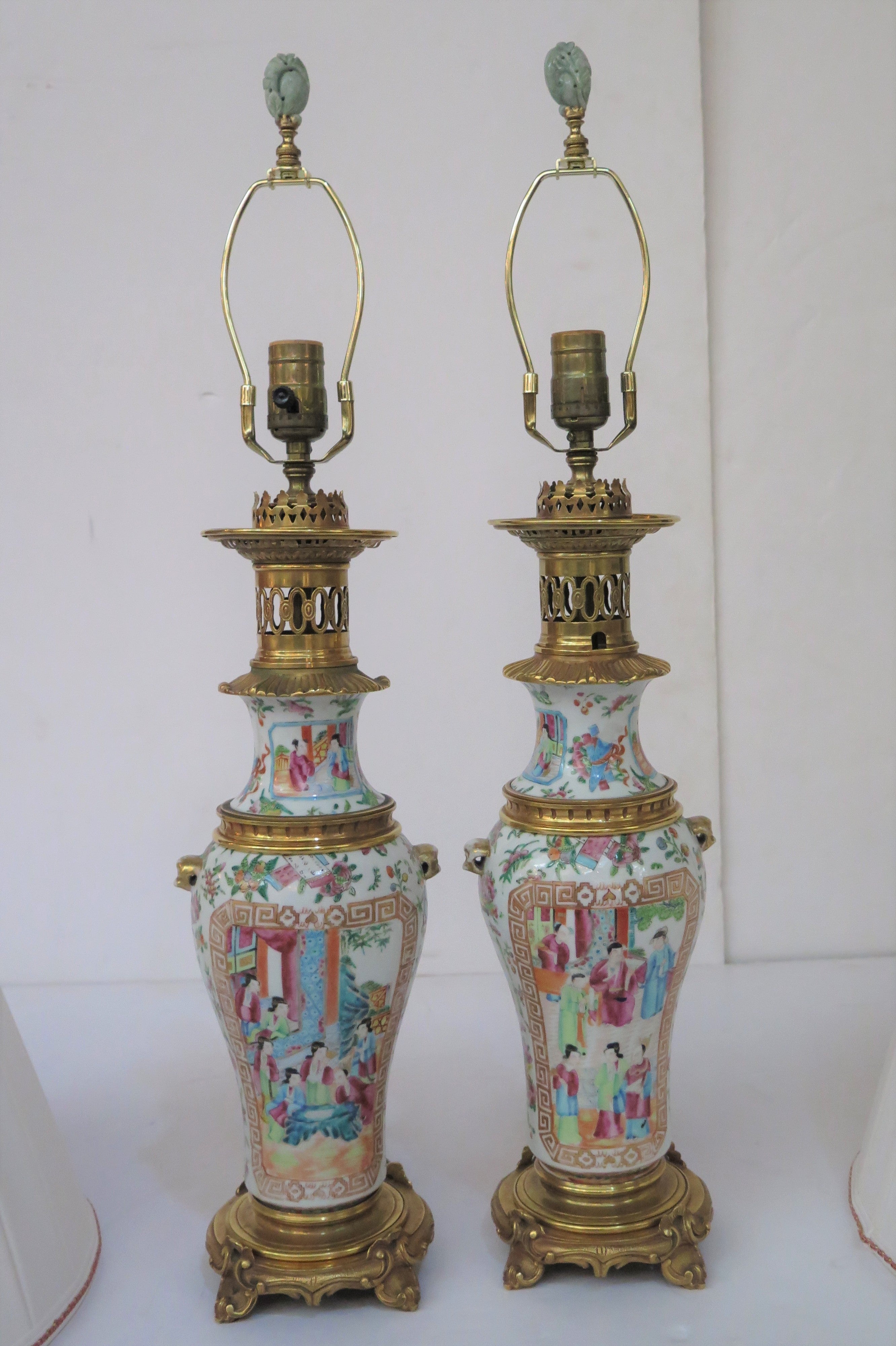 Pair of 19th Century Rose Medallion Vases as Custom Lamps