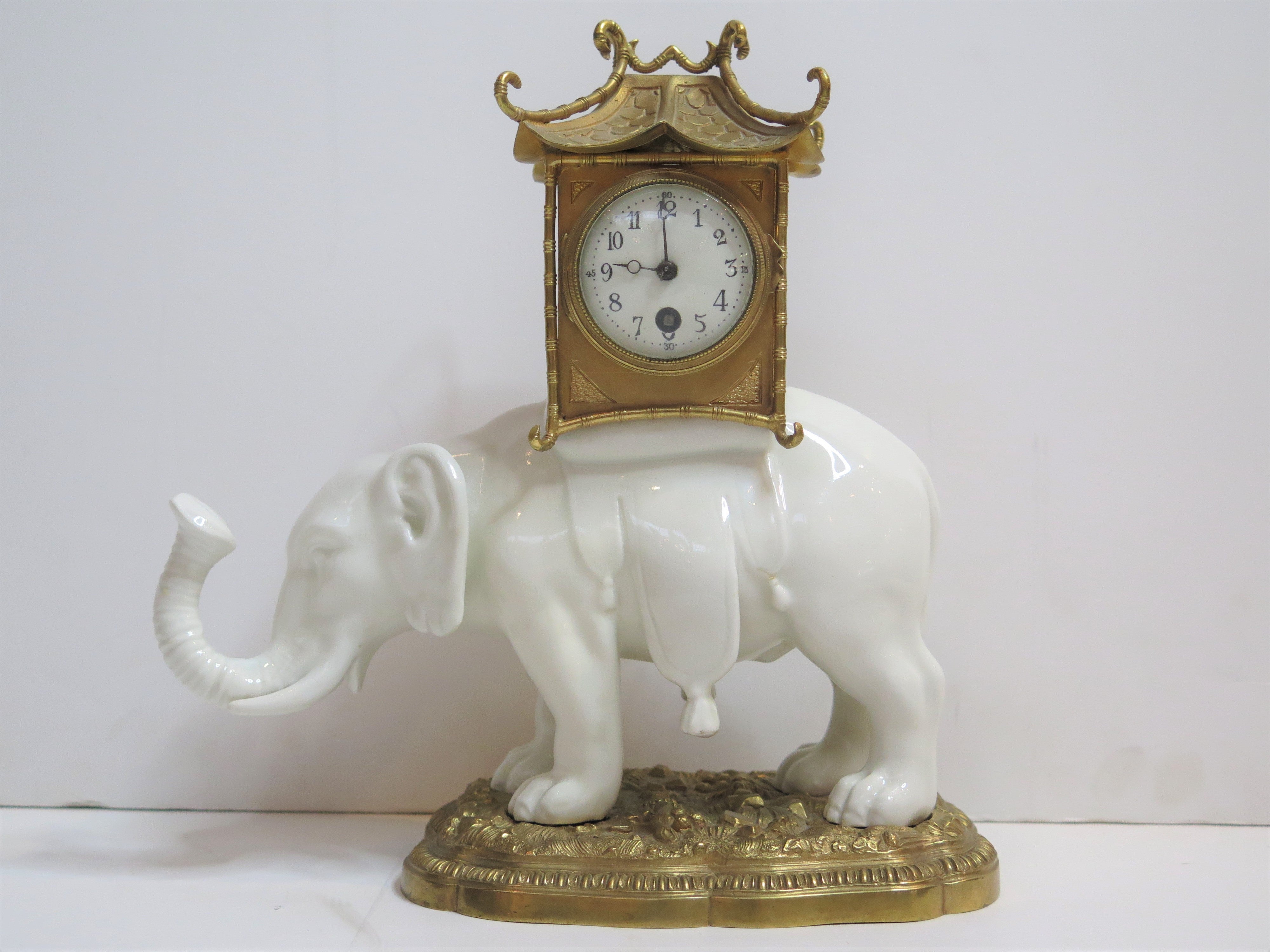 Pagoda Form Clock on the Back of a Blanc de Chine Elephant