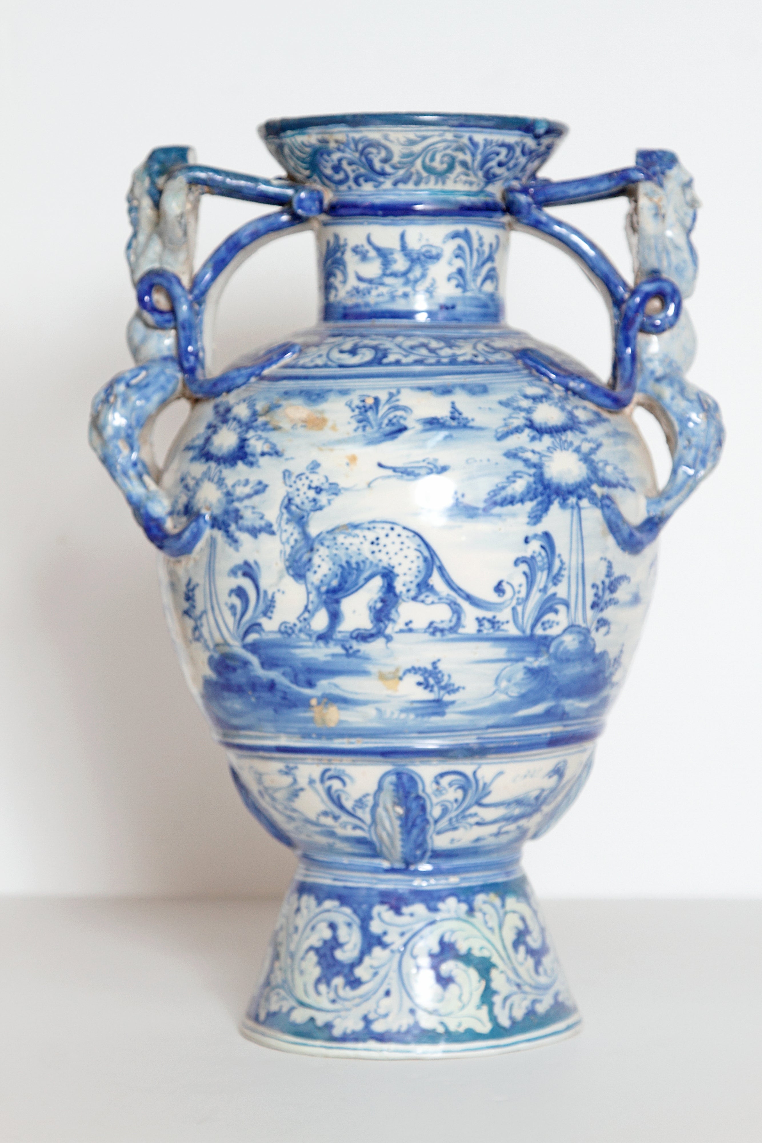 A Large Italian Blue and White Delft-Style Vase