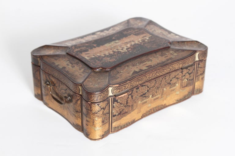 Chinese Export Black Lacquer and Gilt Ladies Work Box
