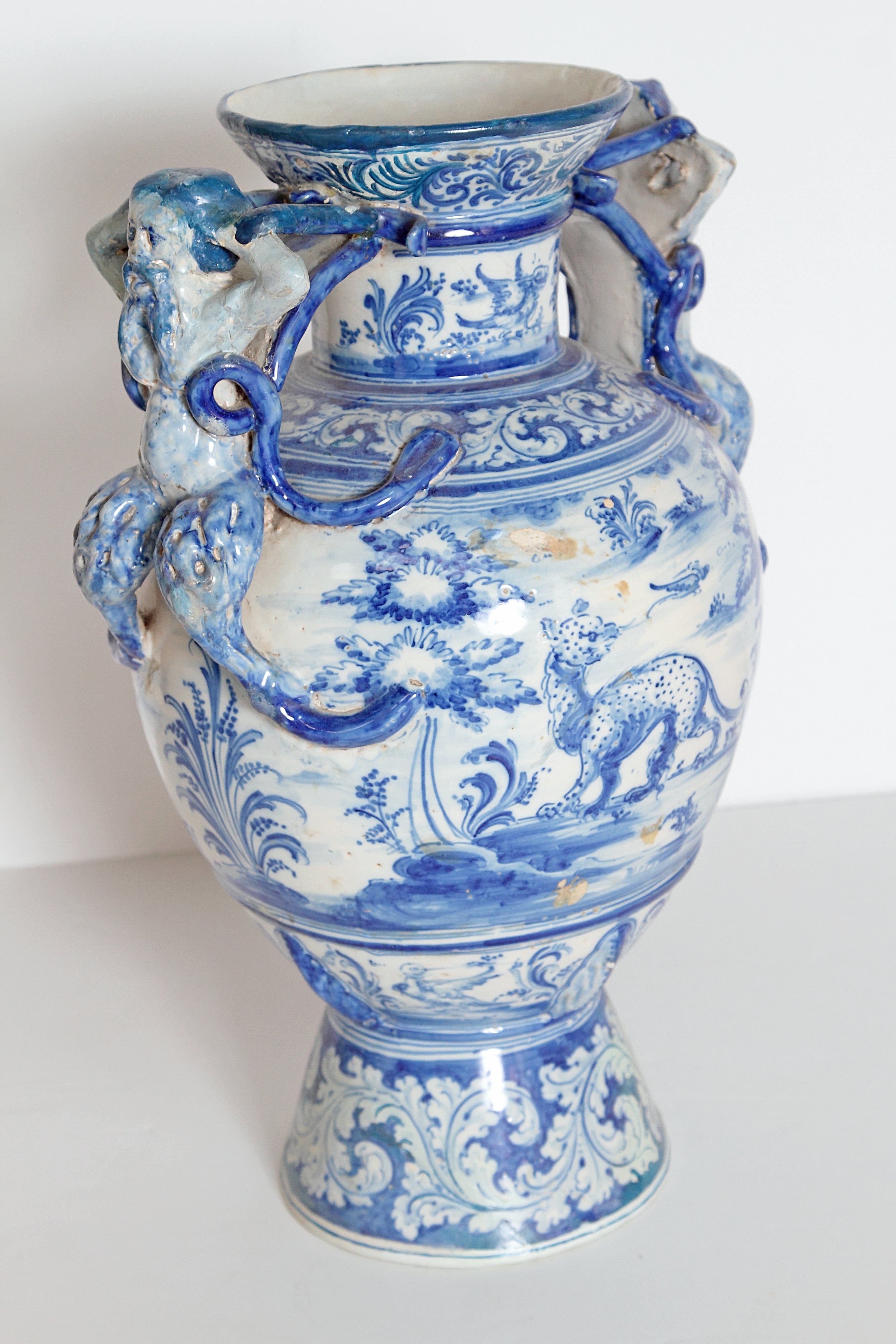 A Large Italian Blue and White Delft-Style Vase