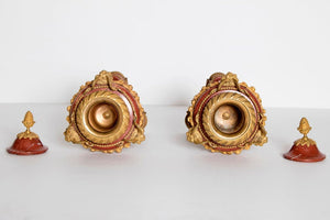 Pair of Louis XVI-Style Bronze Mounted Rouge Marble Cassolettes