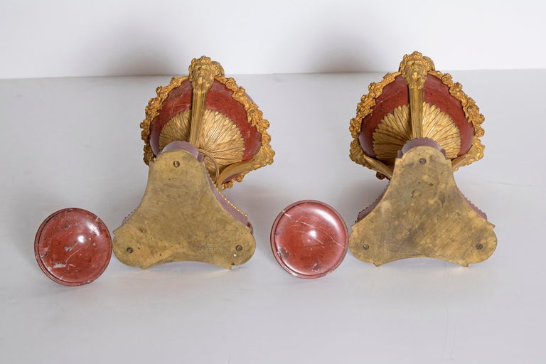 Pair of Louis XVI-Style Bronze Mounted Rouge Marble Cassolettes