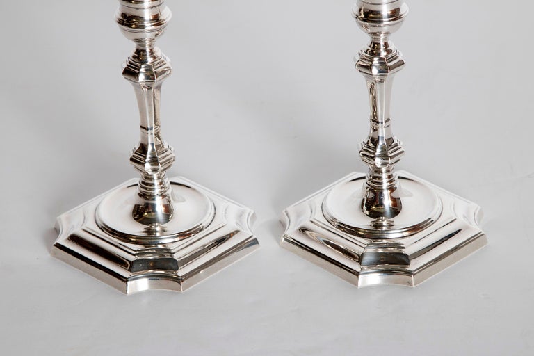 A Pair of George II Style Sterling Silver Candlesticks by Cartier